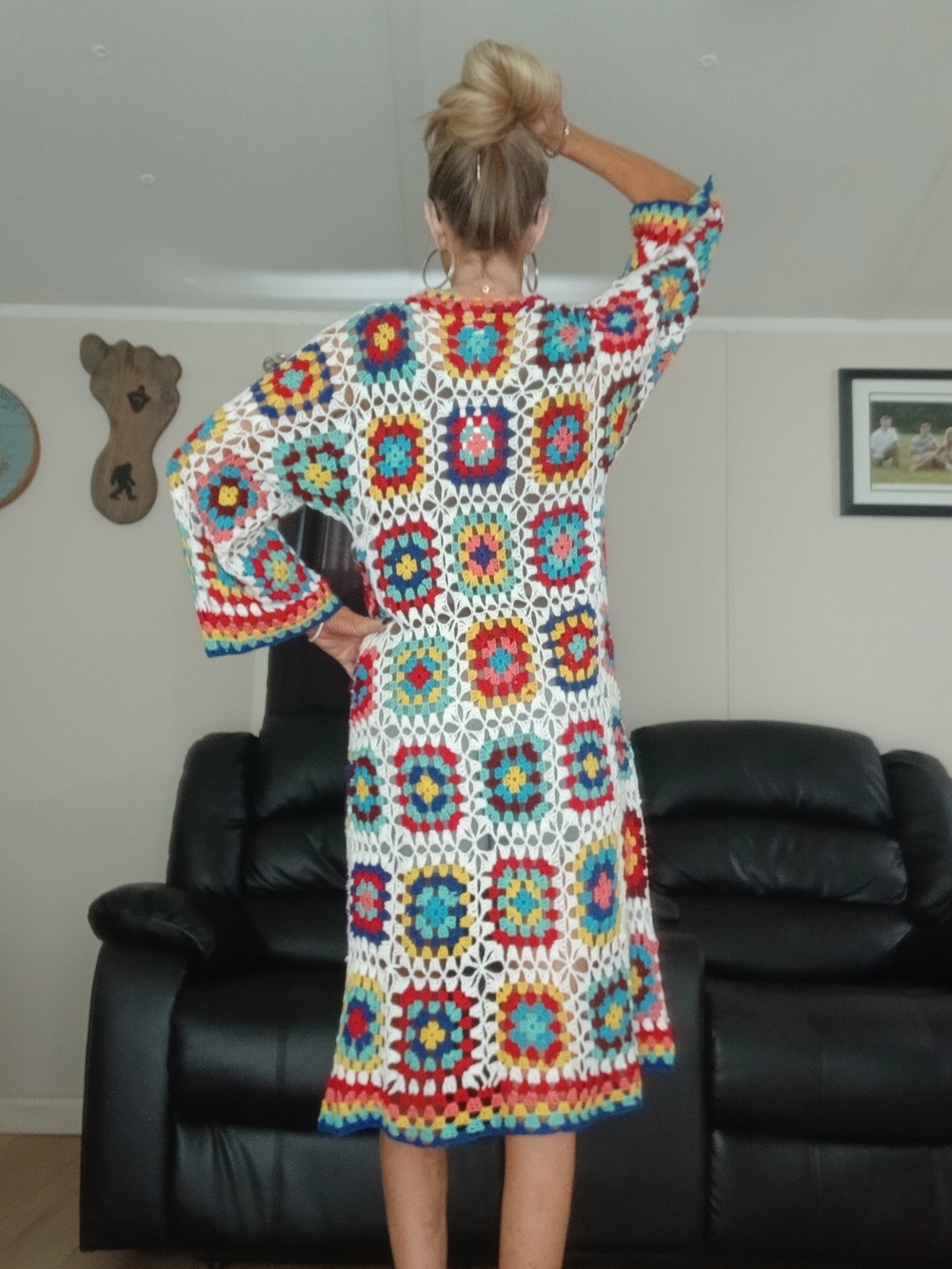 NWT Original Handmade Multicolor Crochet Duster Cardigan - White Base